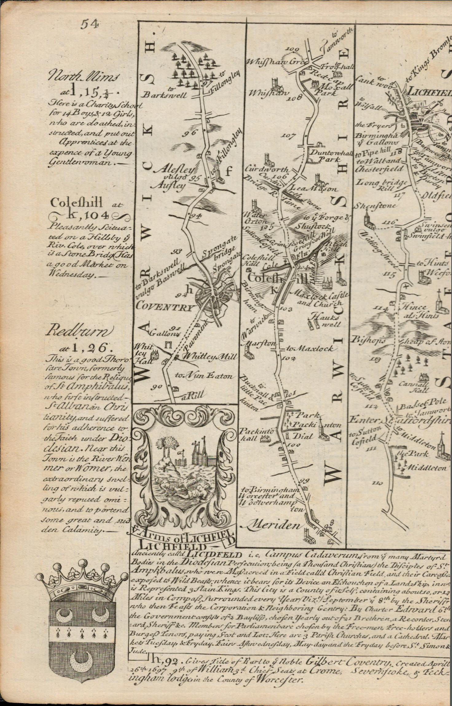 Britannia Depicta E Bowen c1730 Map Towcester, Daventry, Dunchurch, Coventry.