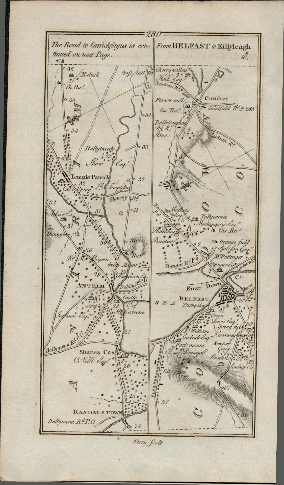 Taylor & Skinner 1777 Road Map Ulster Antrim Belfast Downpatrick Magherafelt - Image 2 of 2