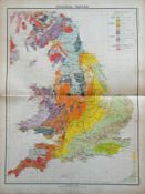 Victorian Antique 1897 Map Geological Features England & Wales.