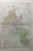 Coloured Antique Large Map Oxfordshire GW Bacon 1904.