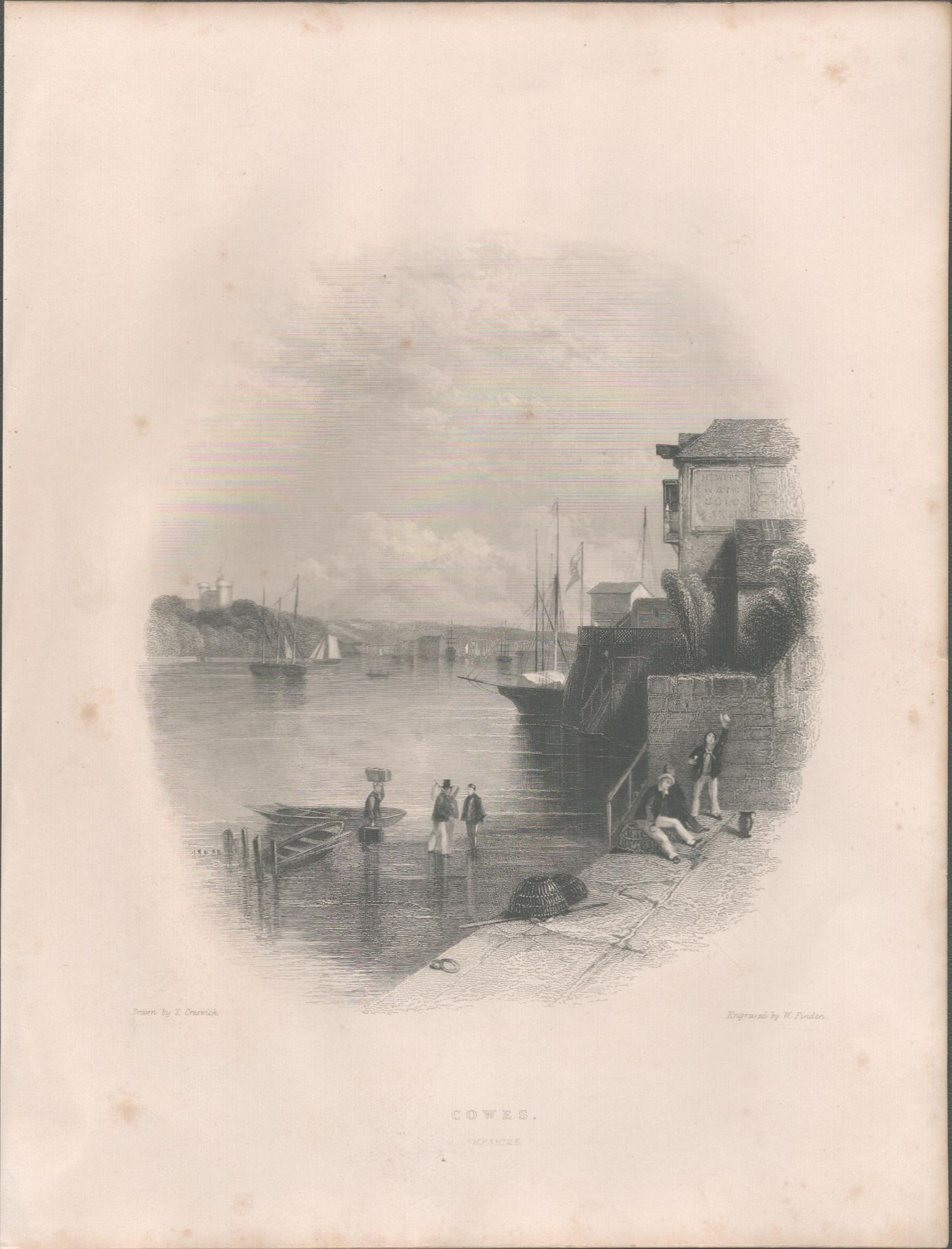 Isle of Cowes Antique 1842 Steel Engraving.
