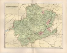 County Of Montgomery Wales Victorian 1894 Coloured Map.