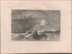 Dunstanborough Antique 1842 Steel Engraving.