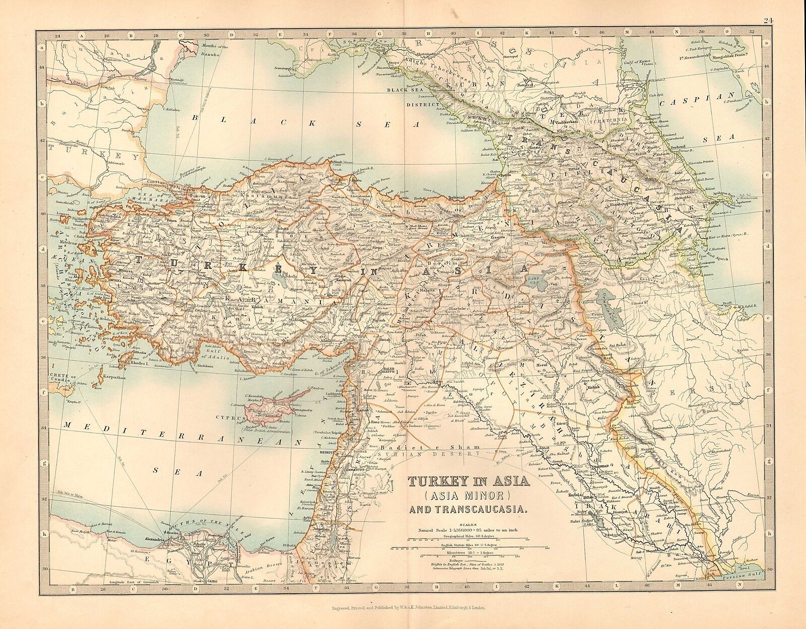 Turkey In Asia Minor Large Coloured Antique Map.