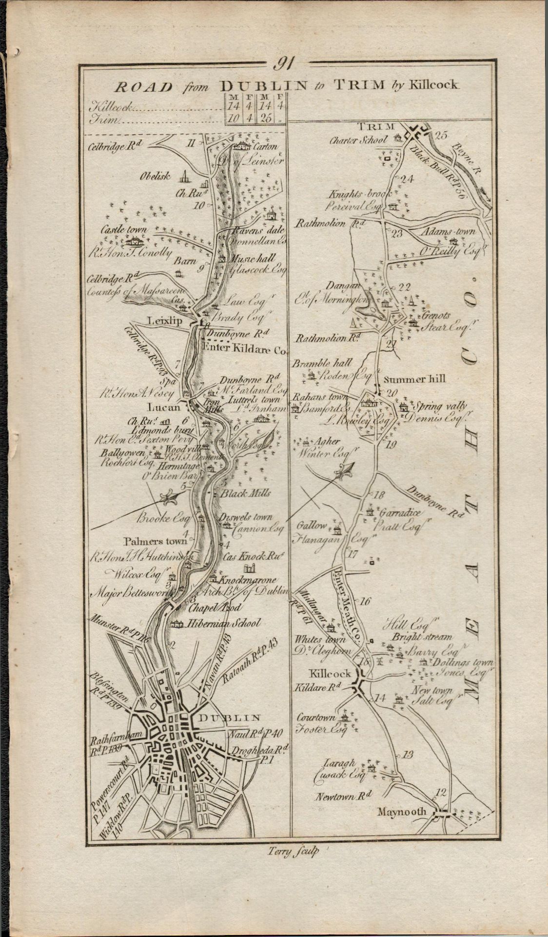 Taylor & Skinner 1777 Ireland Map Dublin Palmerstown Lucan Lexlip Maynooth.