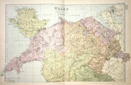 Coloured Antique Large Map North Wales GW Bacon 1904.