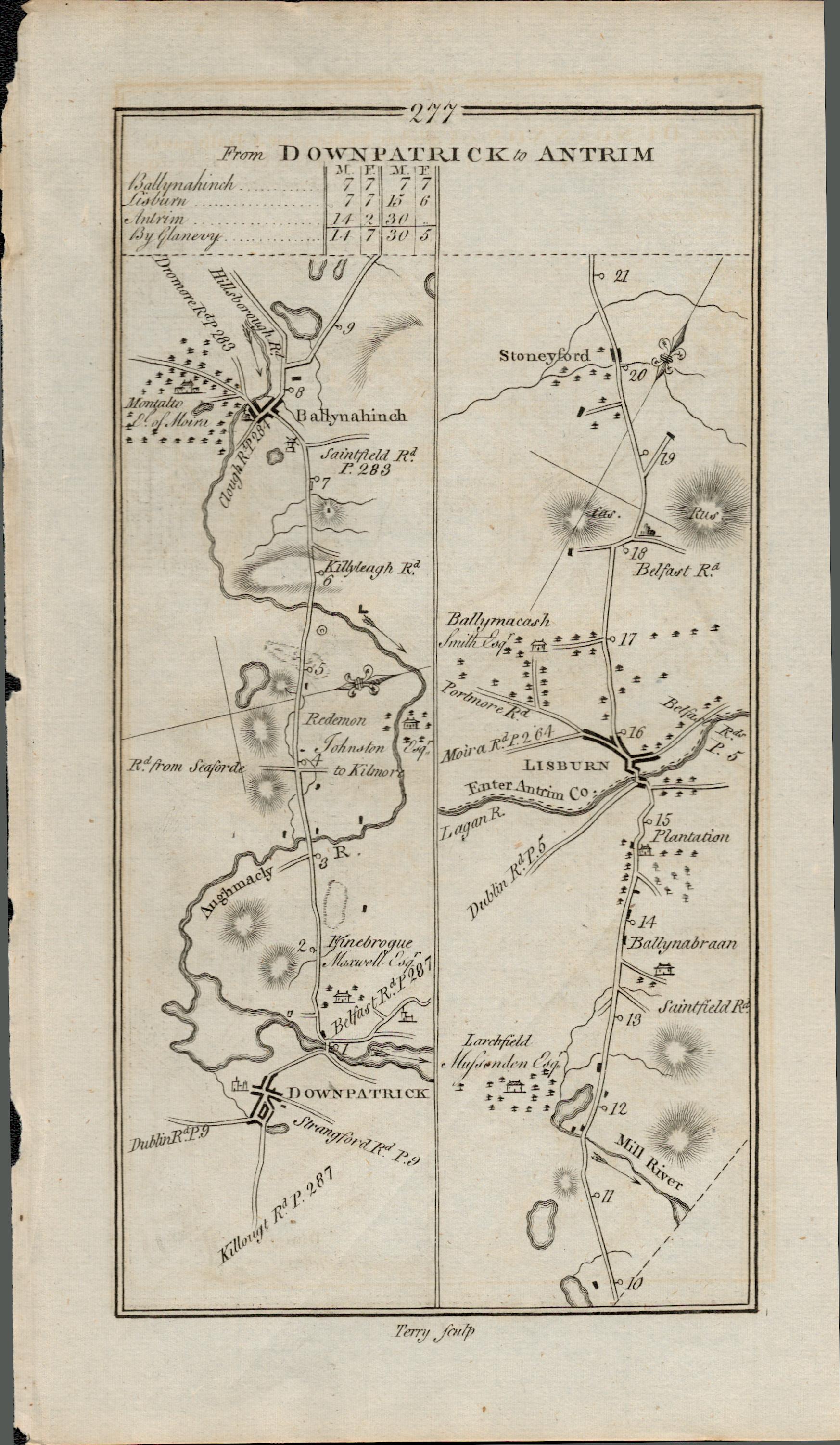 Taylor & Skinner 1777 Ireland Road Map Downpatrick Antrim Lisburn Crumlin. - Image 2 of 2