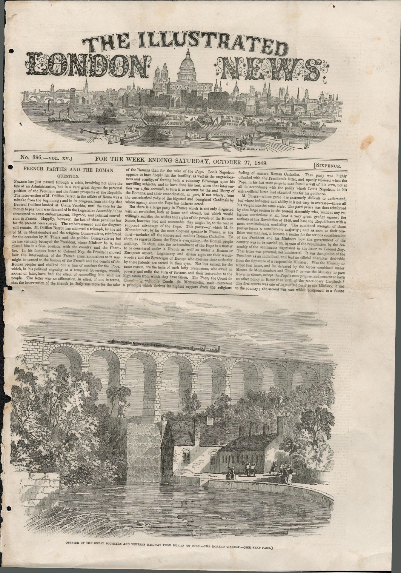 Dublin to Cork Opening GSW Railway Antique 1849.