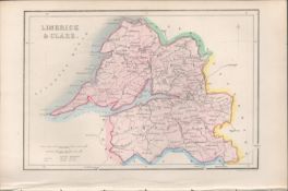 Antique Print 1850s Map Limerick & Clare.