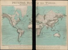 Rare James Reynolds Antique Geology Physical Map of the World.