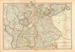 Empire Of Germany Southern Portion Large Coloured Antique Map.