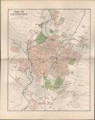 Plan Of Leicester Victorian 1894 Coloured Antique Map.
