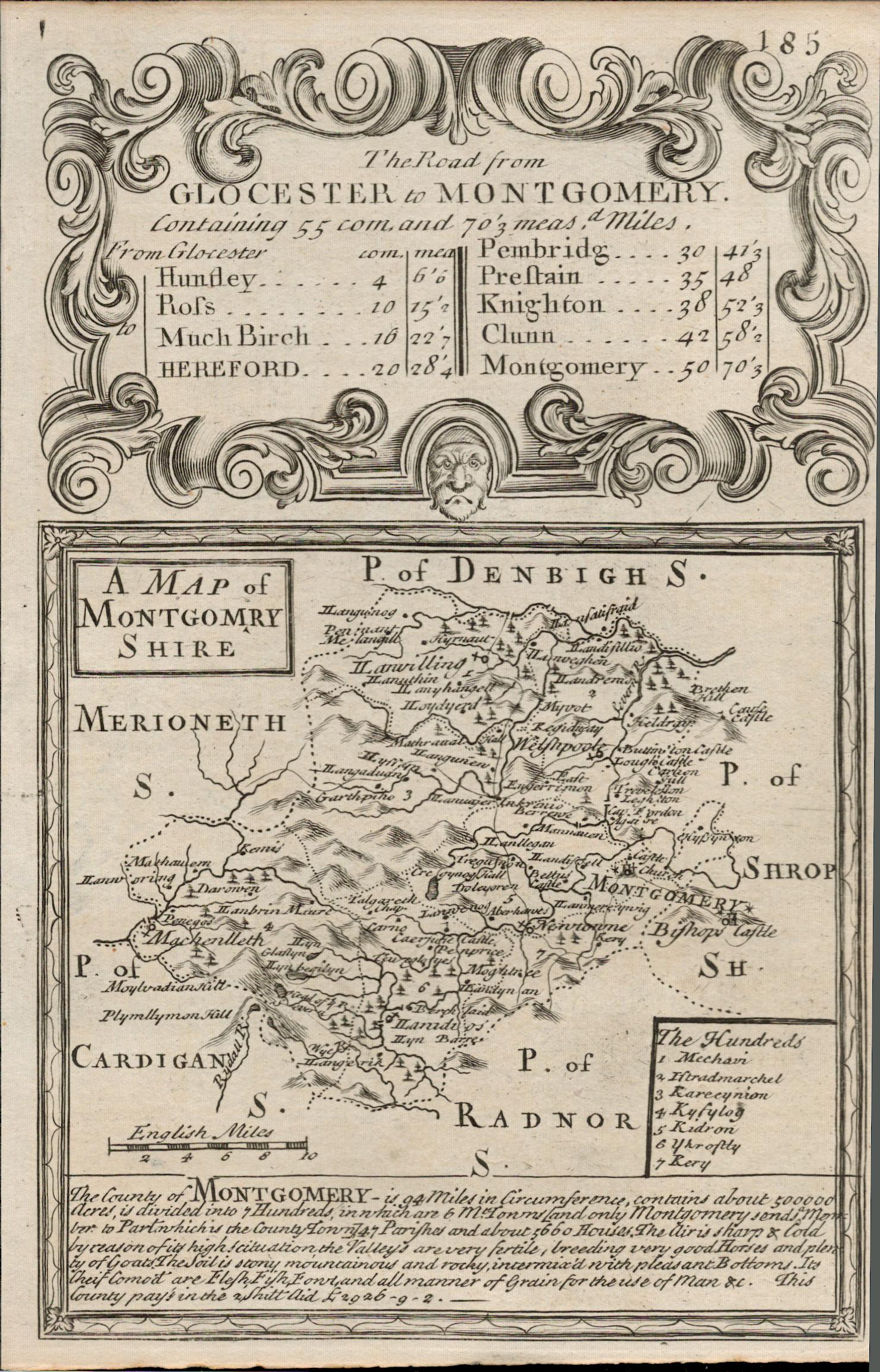 Britannia Depicta E Bowen c1730 Map Gloucester, Huntley, Ross, Hereford.