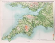 Victorian 1897 Orographical Map Cornwall, Devon, Dorset, Somerset.