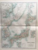 Japan Empire And Korea Large Coloured Antique Map.