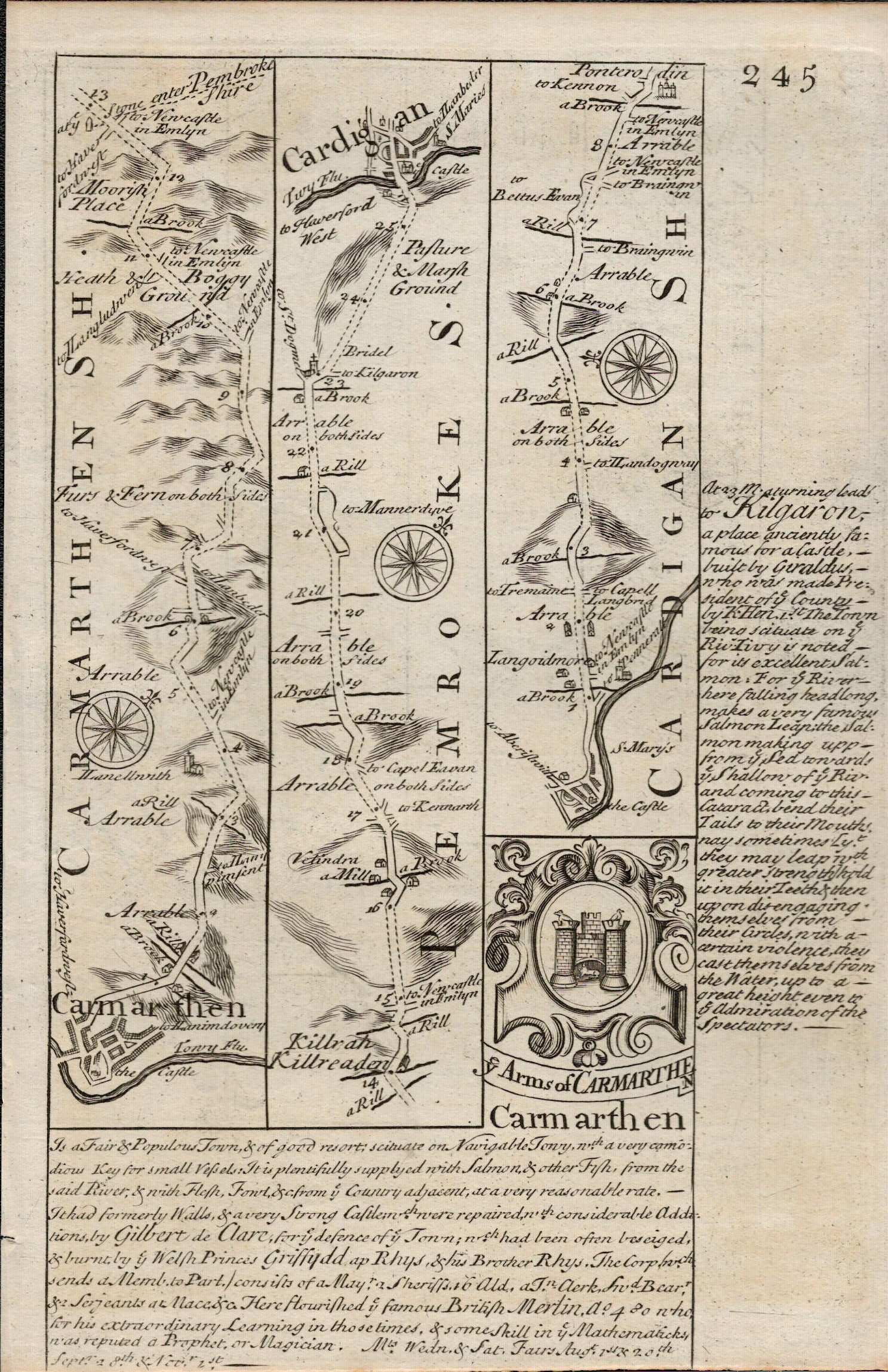 Britannia Depicta E Bowen c1730 Map Wales Carmarthen, Cardigan Aberystwyth. - Image 2 of 2