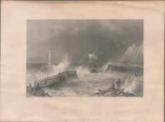 Maryport Storm Cumbria Antique 1842 Steel Engraving.