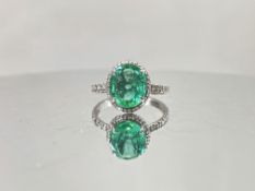 Beautiful 2.44 CT Natural Emerald With Natural Diamonds & 18k Gold