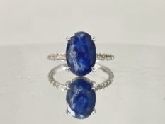 Beautiful 5.38 CT Natural Ceylon Royal Blue Sapphire Diamonds & 18k Gold