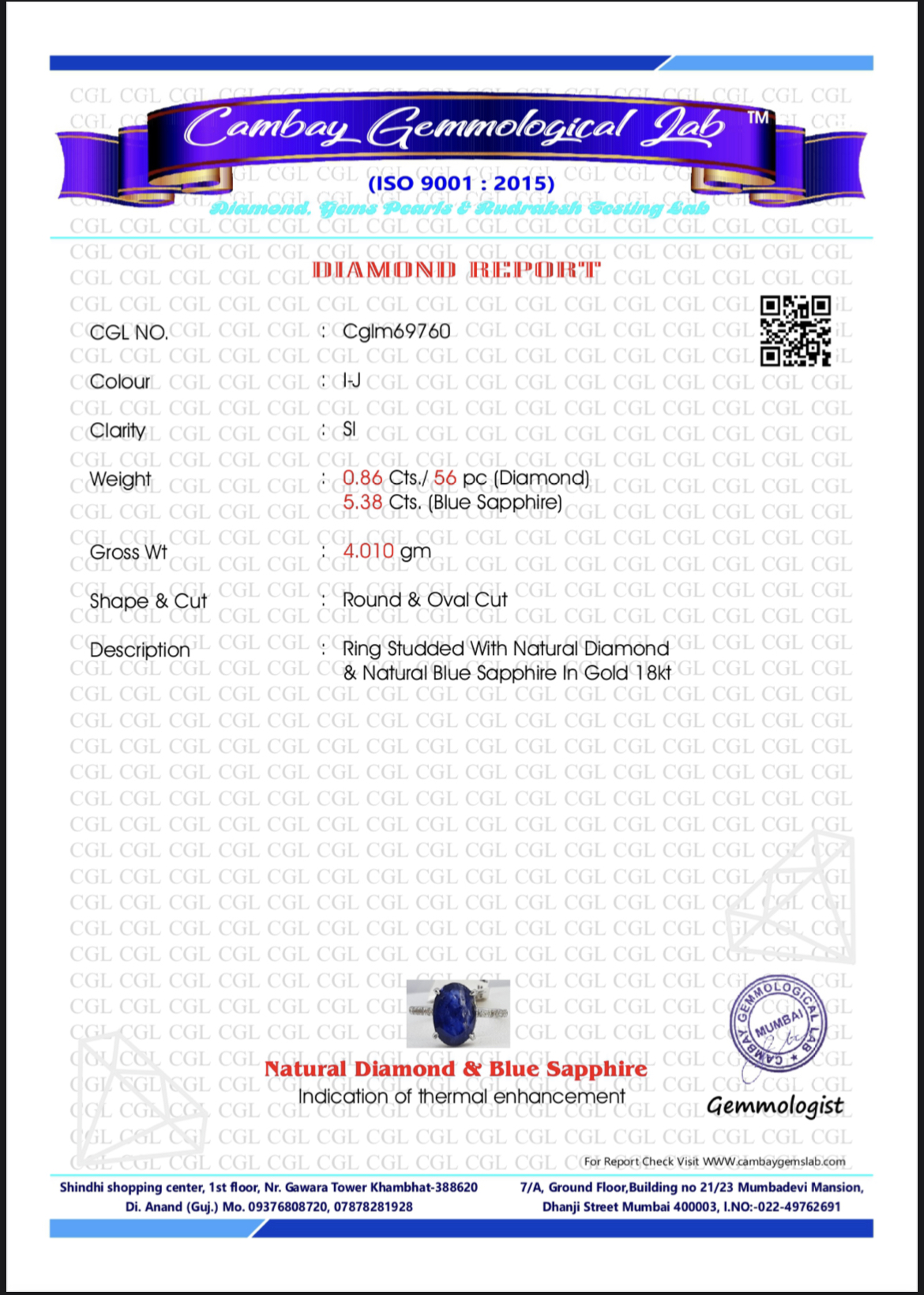 Beautiful 5.38 CT Natural Ceylon Royal Blue Sapphire Diamonds & 18k Gold - Image 7 of 7