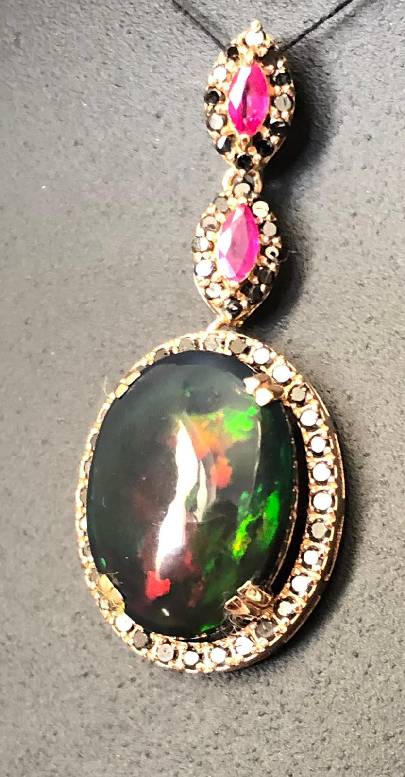 Beautiful Natural 5.40cts Black Opal Pendant Ruby & Diamonds & 18k Rose Gold - Image 13 of 14