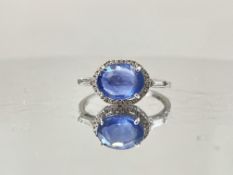 3.04 CT Unheated/Untreated Ceylon Cornflour Blue Sapphire Diamonds & 18k Gold