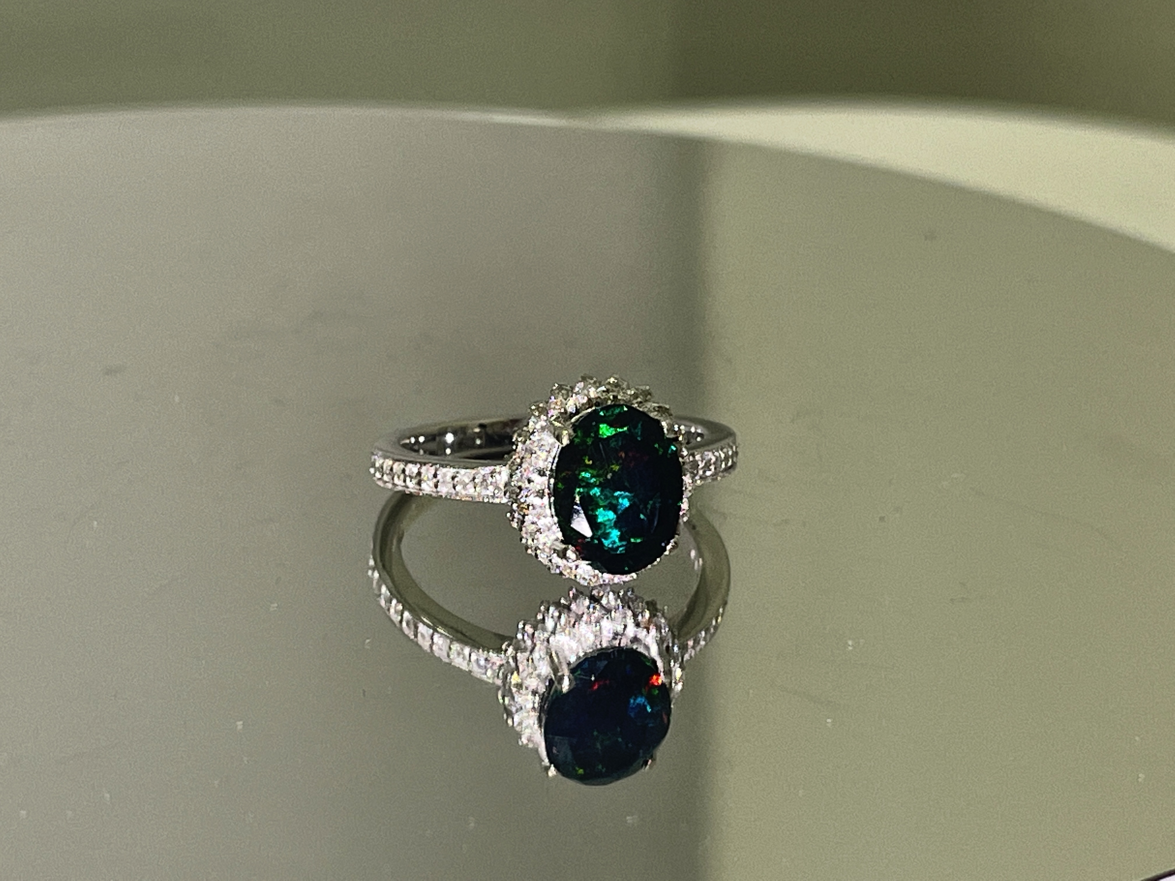 Beautiful Natural Black Opal Ring With Natural Diamond & 18k Gold - Image 6 of 12