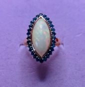 Beautiful Natural Opal Ring With Natural Blue Sapphire and 18k Gold