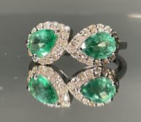 Beautiful Natural Emerald Ring With Natural Diamonds and 18k Gold