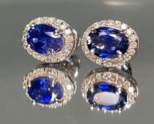 Beautiful Natural Unheated Blue Sapphire Earrings With Diamonds and 18k Gold