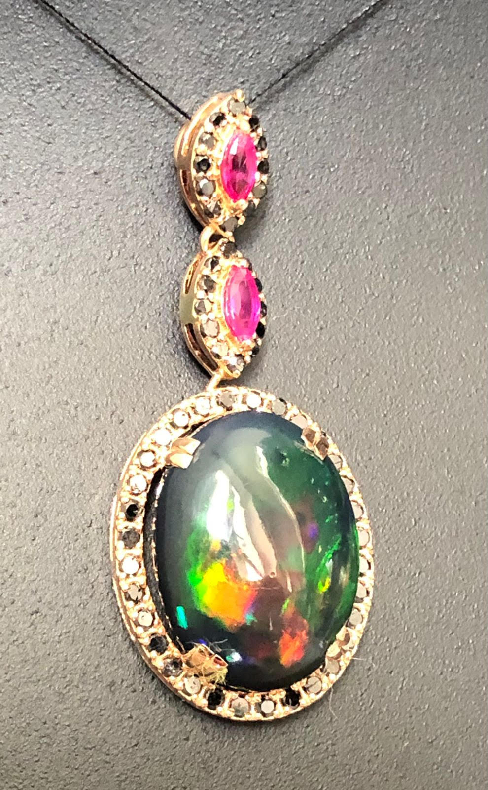 Beautiful Natural 5.40cts Black Opal Pendant Ruby & Diamonds & 18k Rose Gold - Image 11 of 14