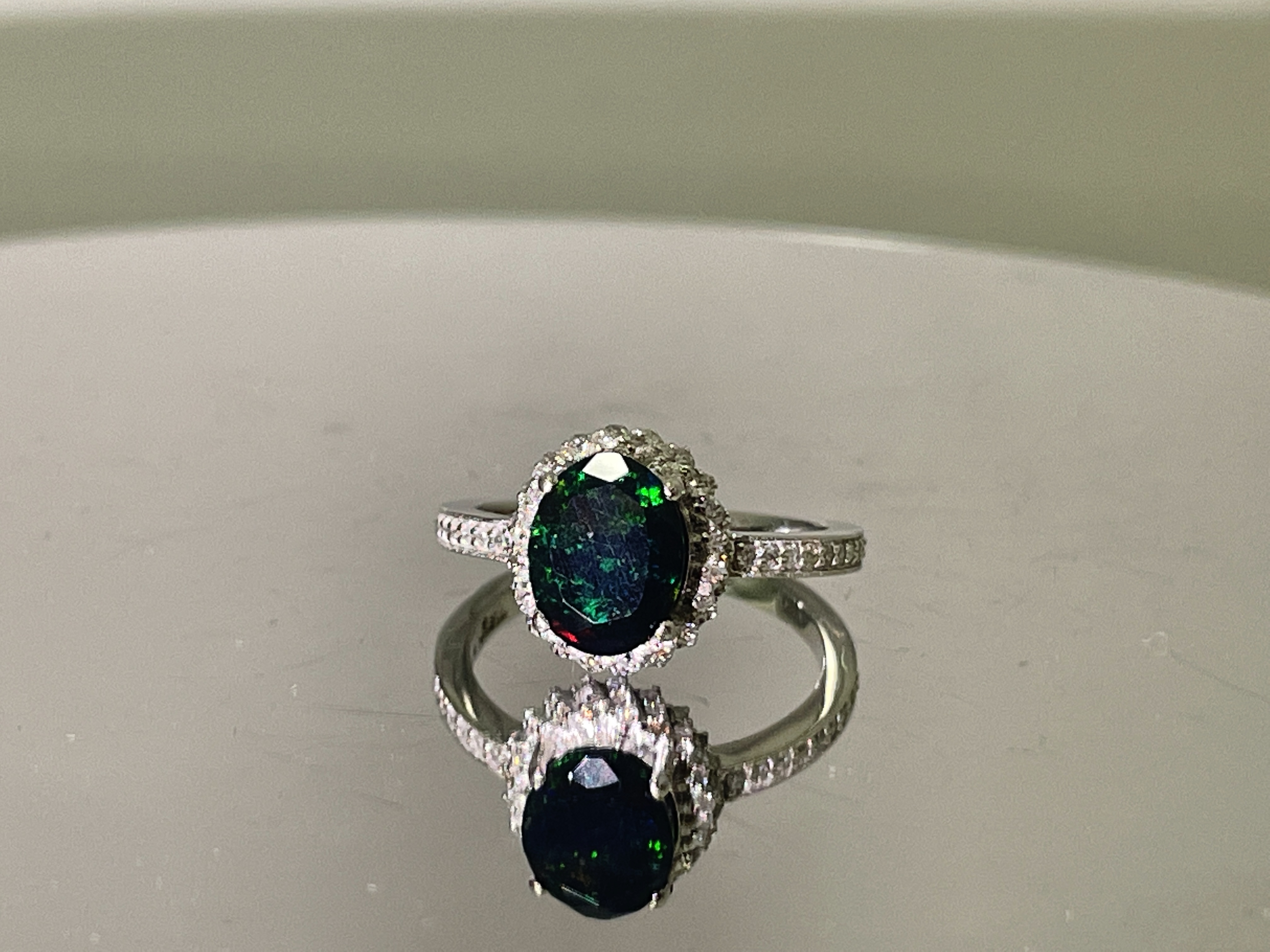 Beautiful Natural Black Opal Ring With Natural Diamond & 18k Gold - Image 4 of 12