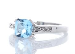 9ct White Gold Blue Topaz Diamond Ring