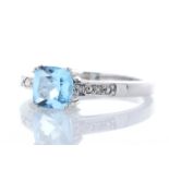 9ct White Gold Blue Topaz Diamond Ring