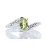 9ct White Gold Diamond and Peridot Ring (P0.50) 0.01 Carats