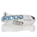 9ct White Gold Blue Topaz and Diamond Ring