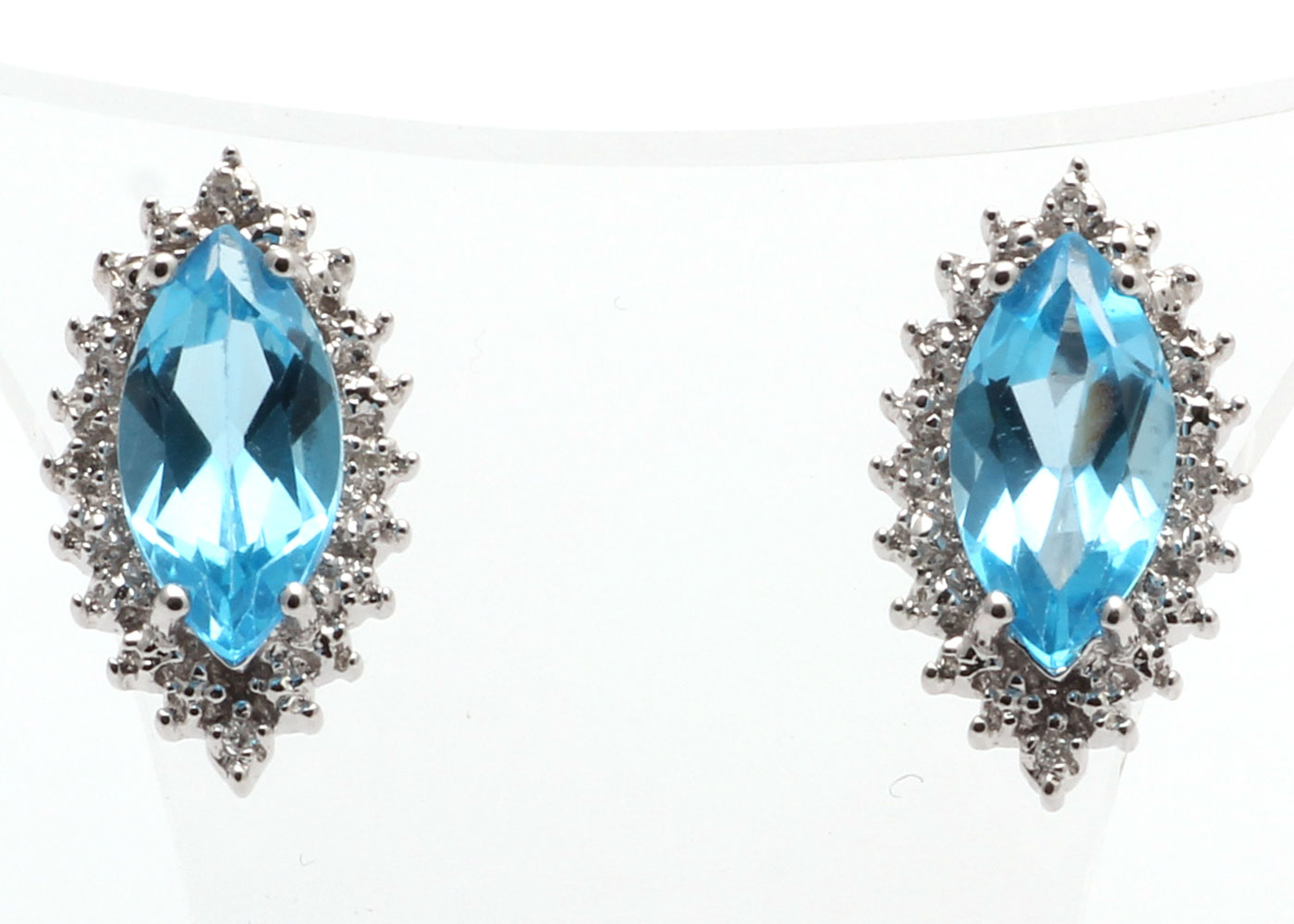 9ct White Gold Diamond and Blue Topaz Earring (BT3.73) 0.02 Carats