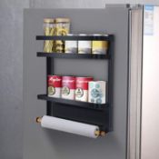 Magnetic Fridge Spice Rack Organiser Rack 2 Tier Refrigerator with Paper Towel Holder RRP £19.99