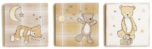 Bear Hugs Canvas Set of 3, Multi-Colour, 20 x 60