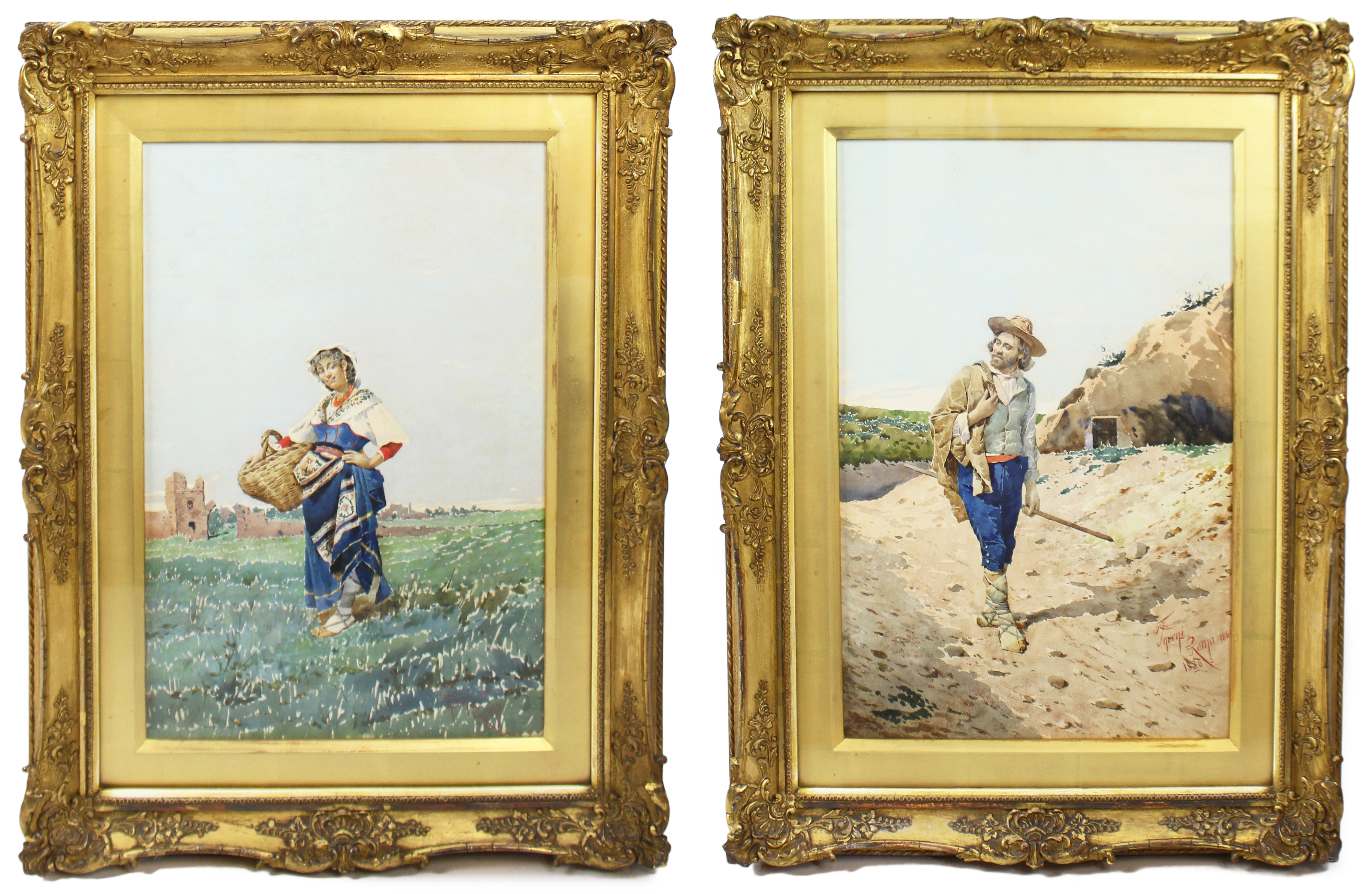 Pair of Watercolours by Filippo Indoni (Italian, 1842–1908)