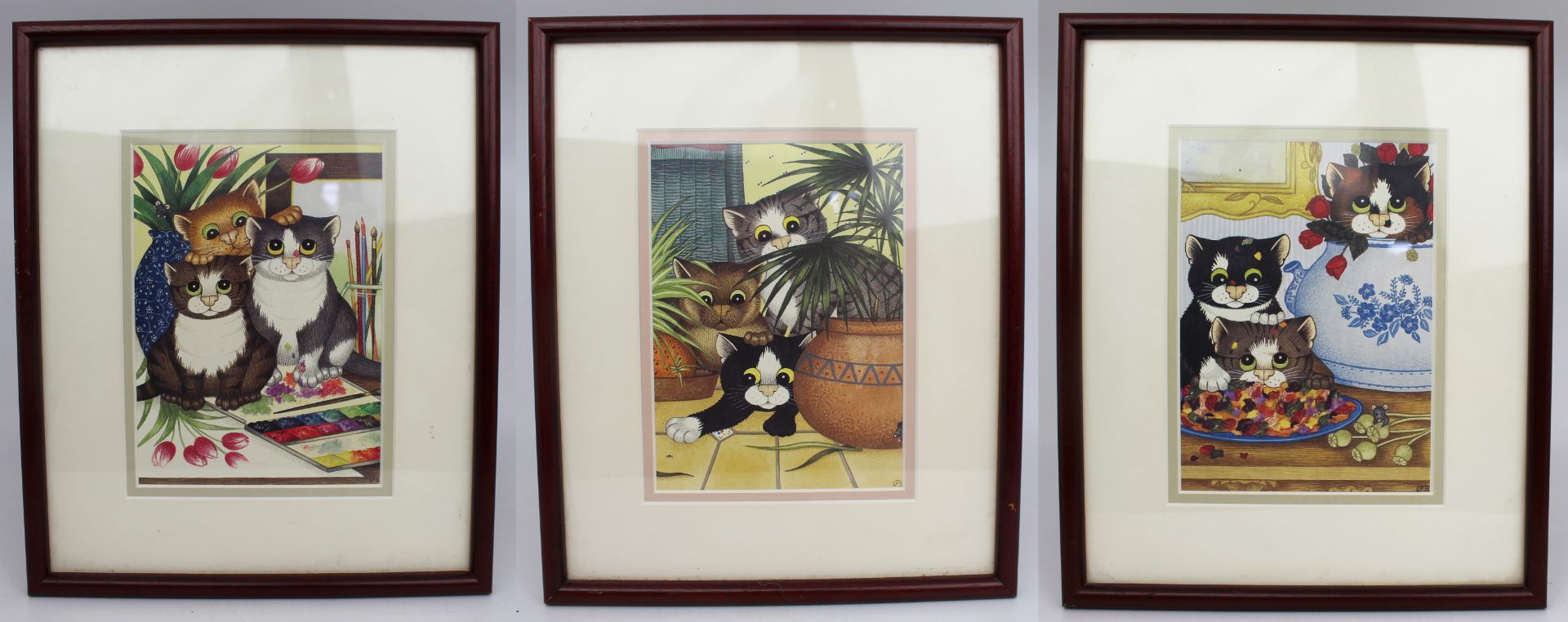 Set of 3 Linda Jane Smith Framed Cat Prints