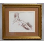 French Ink & Conte Nude Sketch Set in Gilt Frame