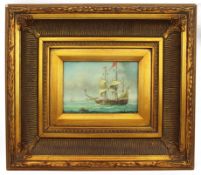 Maritime Painting Oil on Board Set in Heavy Gilt Frame