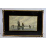 Late Victorian Boats Watercolour with Verre Eglomise Surround