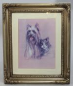 Best Friends"" Cat & Dog Print Set in Silver Frame