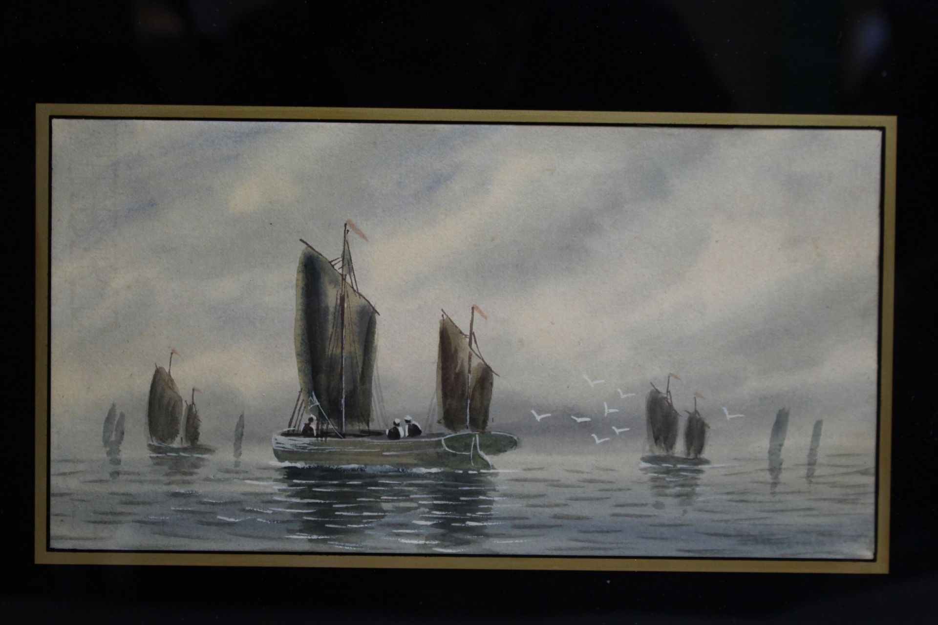 Late Victorian Boats Watercolour with Verre Eglomise Surround - Image 2 of 3