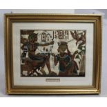 Egyptian Painted Papyrus Artwork Set in Gilt Frame