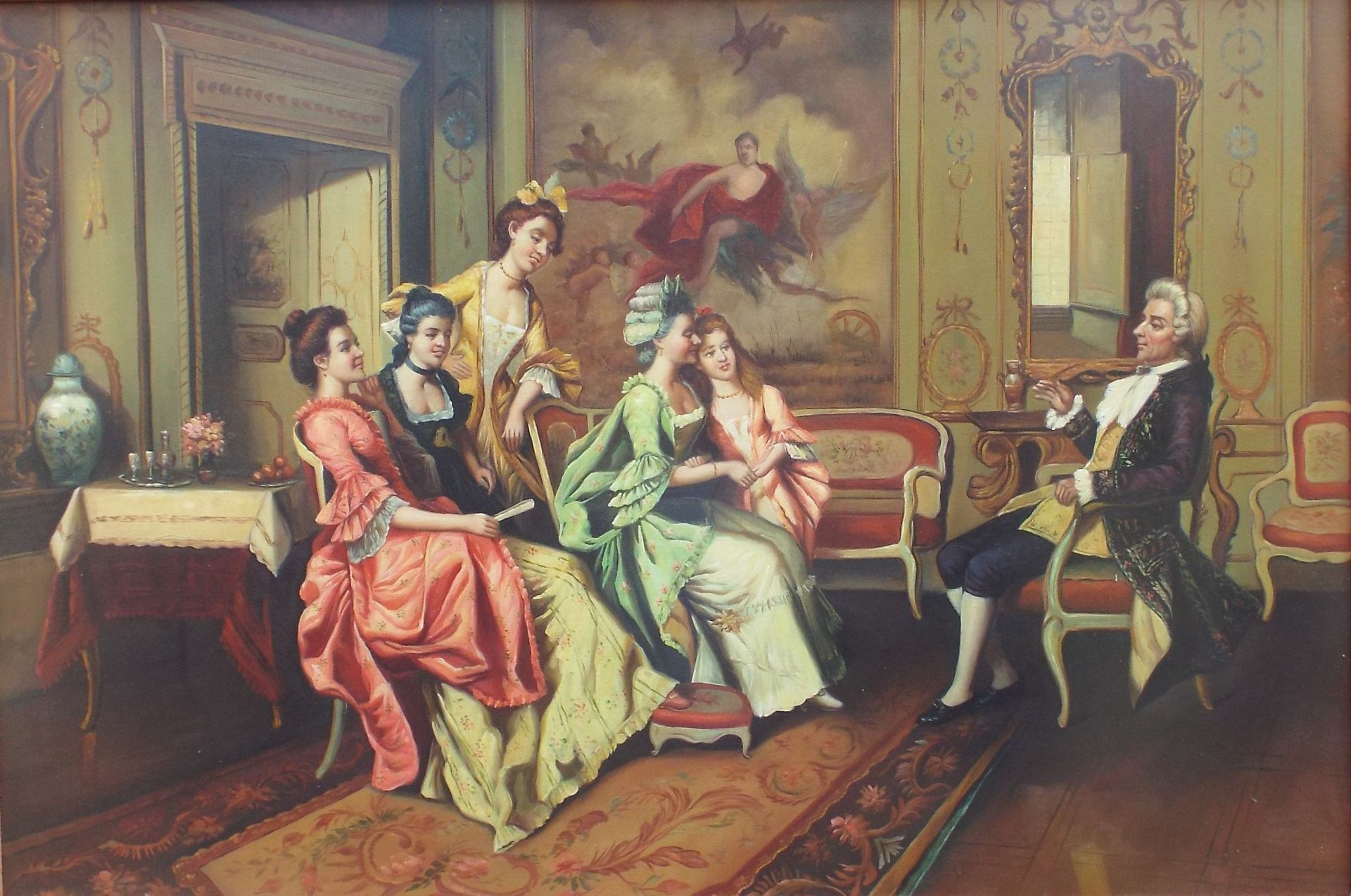 Fine Aristocratic Interior Genre Oil Painting Set in Gilt Frame - Image 2 of 3