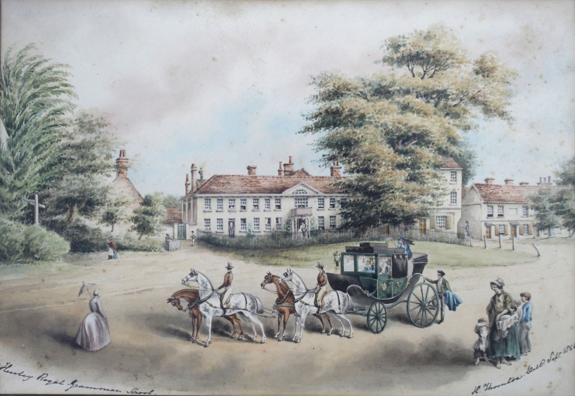Hadley Royal Grammar School"" Delicate Signed Watercolour 1846 - Image 2 of 3