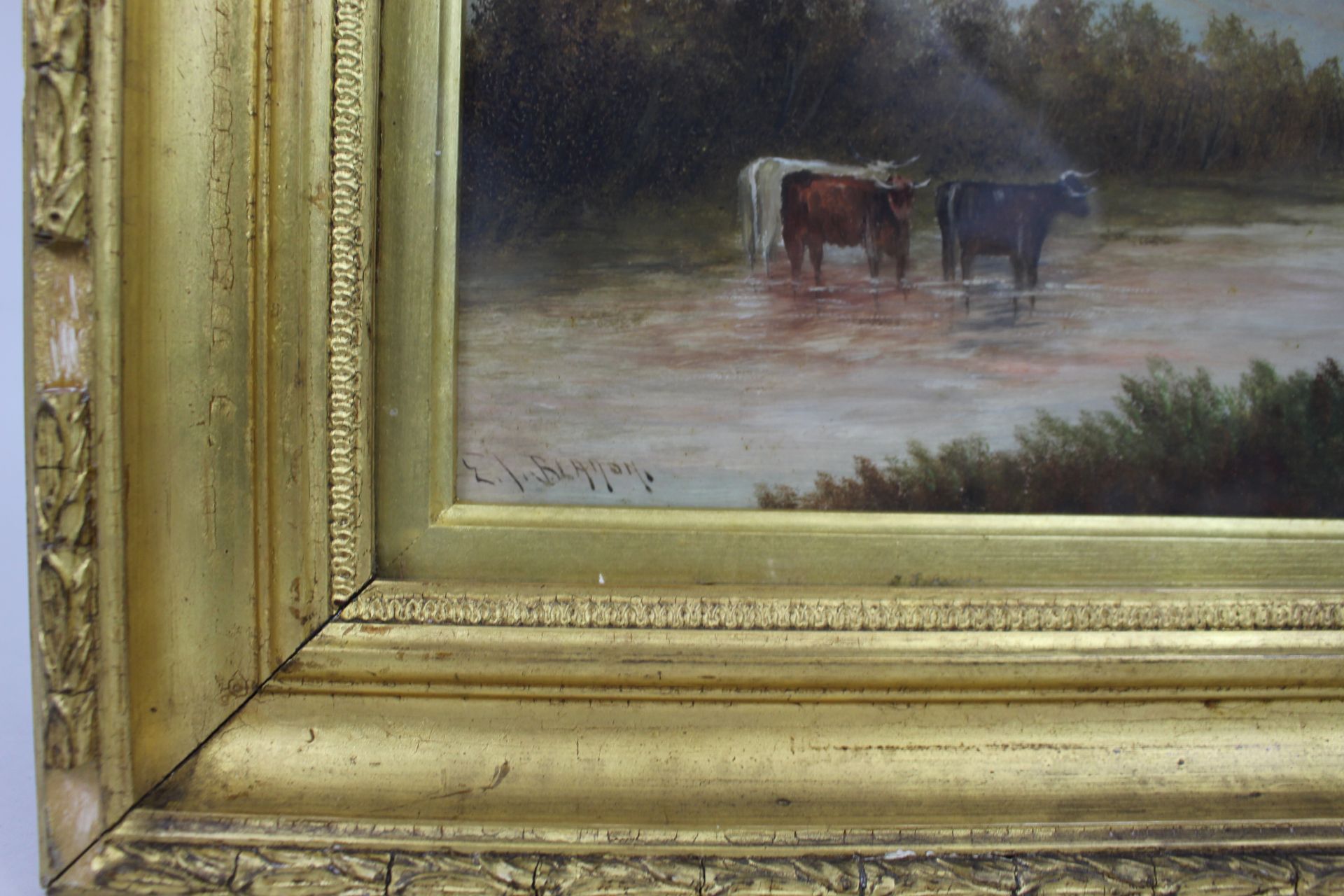 Cattle in a Stream Victorian Landscape by E.J.Bladon - Image 3 of 4